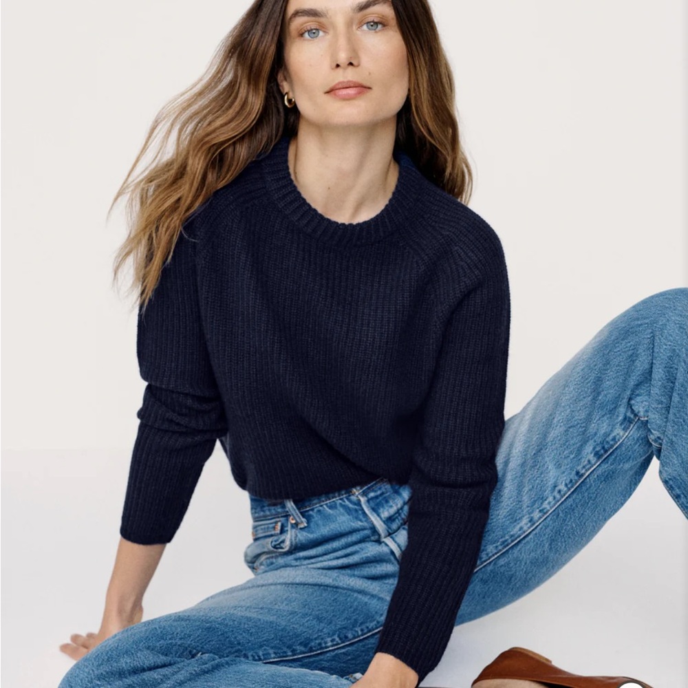 Jenni Kayne Cashmere Fisherman Sweater Navy Large